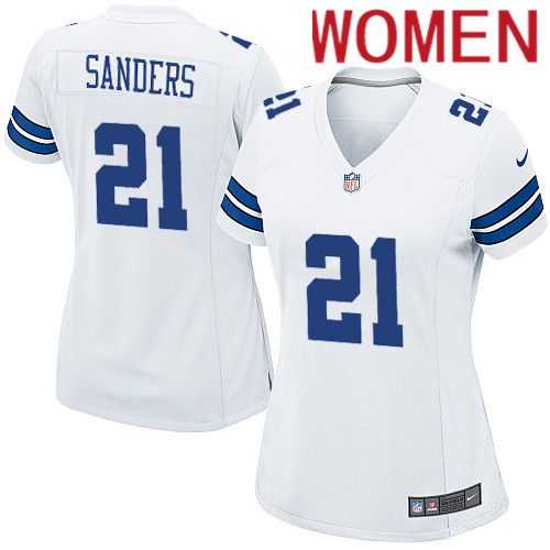 Women Dallas Cowboys #21 Deion Sanders Nike White Team Game NFL Jersey